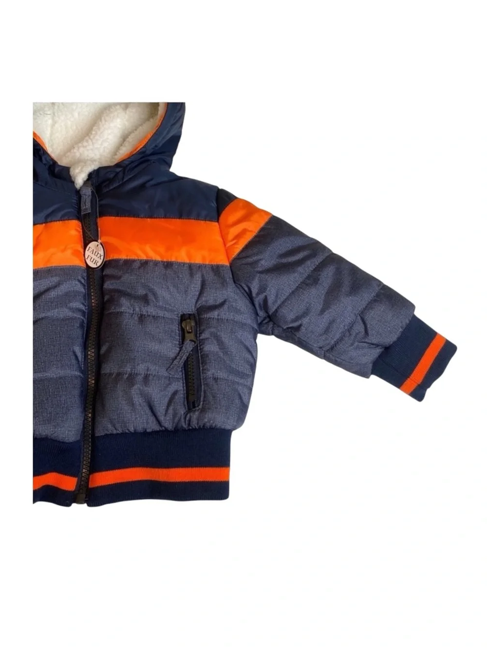 new Rothschild 𖠌 Striped Puffer Hoodie Jacket Parka 𖠌 Faux Sherpa 𖠌 Chambray - Picture 7 of 16